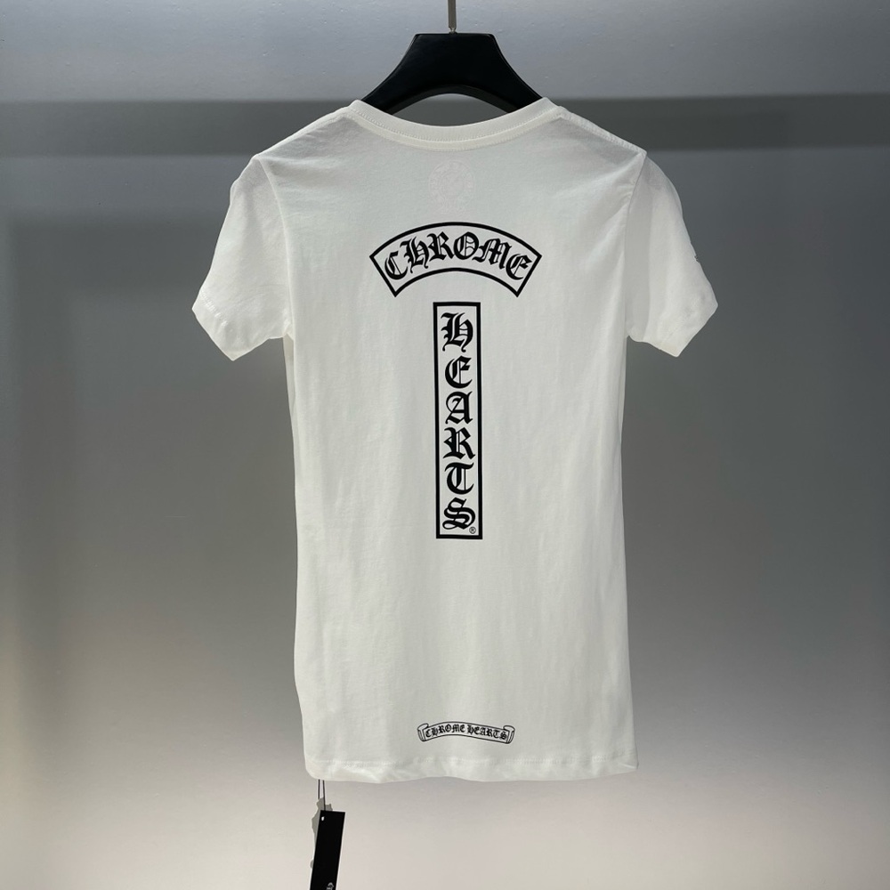 Chrome Hearts White V-Neck Tee with Black Graphics - Picture 2 of 7